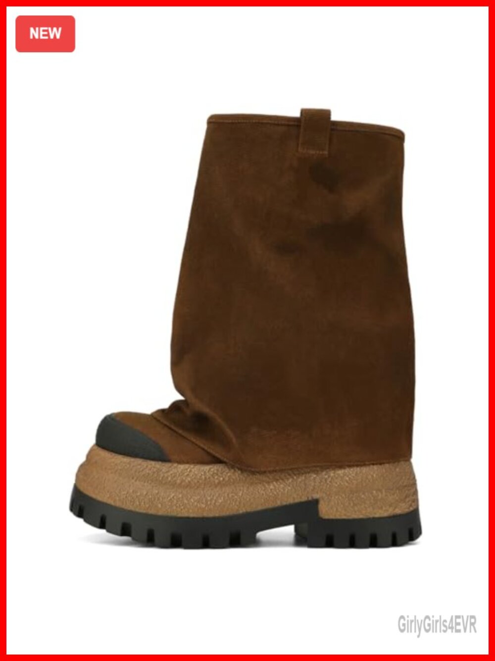 Canvas Platform Mid Calf Boots Fold Over Slip On Round Toe